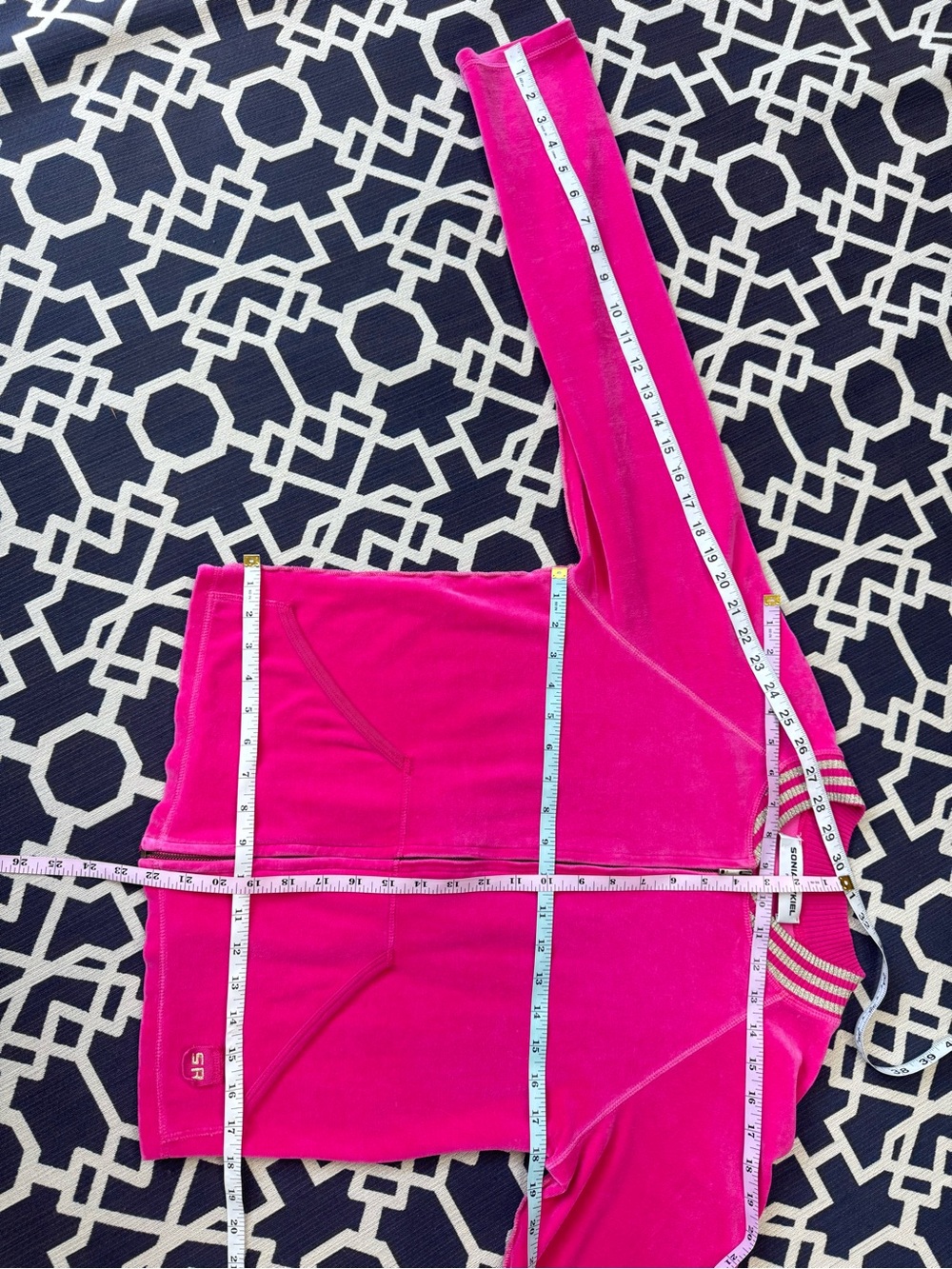 Sonia Rykiel Pink Velour Velvet Zip Jacket Gold Stripe Collar Y2K 90s Athletic - Picture 13 of 14